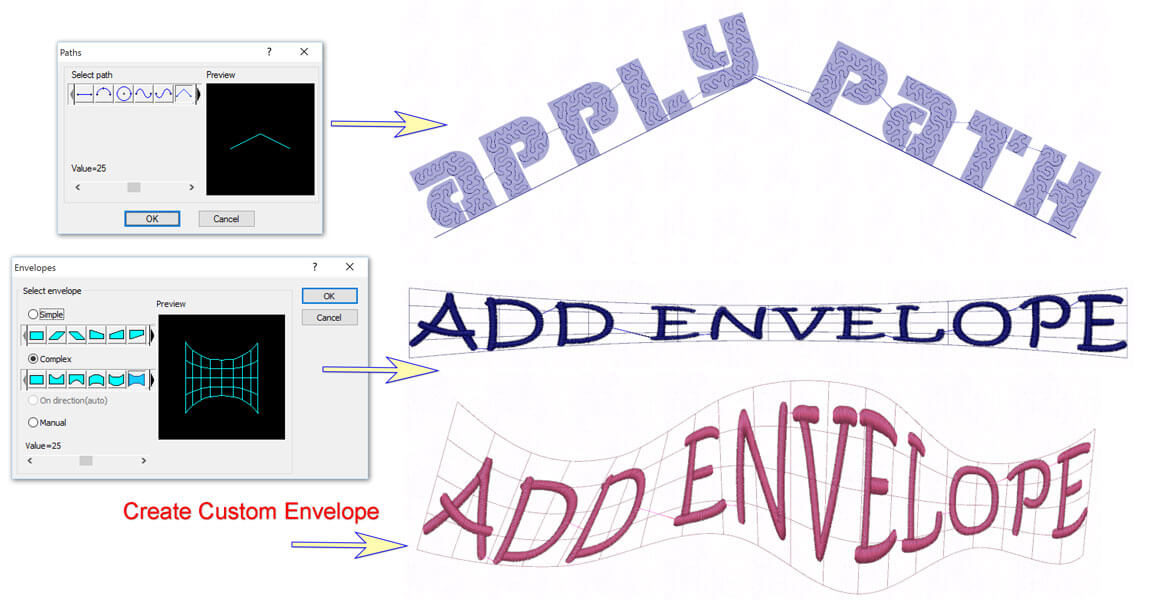Apply text on Path and add Envelope on Text